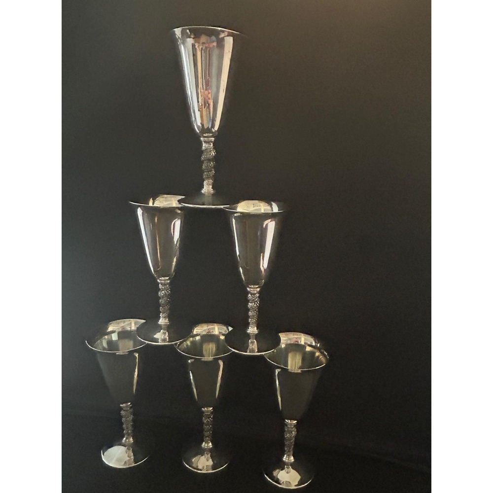 FB Rogers Silver Plate Wine Goblets set of 6 Grape Vine Stem Made in Spain VTG
